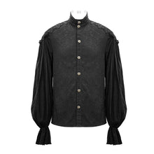 Load image into Gallery viewer, SHT04801 steampunk puff sleeve dark grain jacquard cotton and linen men black shirts
