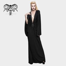 Load image into Gallery viewer, SKT040 chinese frog button sexy women bat sleeve deep V neck evening dress