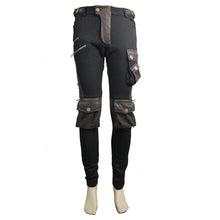 Load image into Gallery viewer, PT06702 biker Black and coffee steampunk metallic multi-bag men trousers