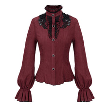 Load image into Gallery viewer, SHT07602 red daily flowers shoulder flared sleeves striped laced up gothic sexy women blouse