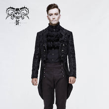 Load image into Gallery viewer, CT105 Gothic jacquard high-low men warm black dress coat with slit