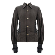 Load image into Gallery viewer, SHT046 Western fashion Autumn Steampunk brown striped shirts with fake belt