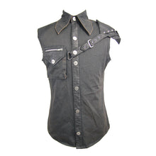 Load image into Gallery viewer, SHT02901 daily life punk rock men black sleeveless shirts with one shoulder armor