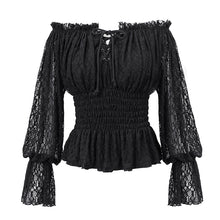 Load image into Gallery viewer, TT15101 gothic daily life off shoulder elastic waist lantern sleeve lace sexy women t-shirt