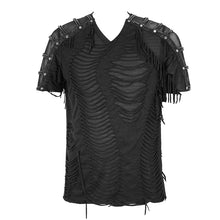 Load image into Gallery viewer, TT138 punk darkness tattered striped summer men short-sleeved T-shirt