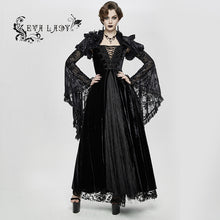 Load image into Gallery viewer, ESKT027 Gothic party Queen velvet flat shouders lace up deep V chest slim sexy long dress