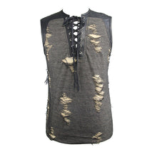 Load image into Gallery viewer, TT104 Summer tattered lace up broken line sleeveless men punk vest