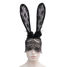 Load image into Gallery viewer, AS118 sexy women lace black Bunny ear bubble beaded headband with veil