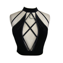 Load image into Gallery viewer, TT088 everyday summer dense velvet moon pendant sexy women vest with chest straps