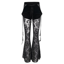 Load image into Gallery viewer, EPT012 Fake two-piece flocked mesh flared pants