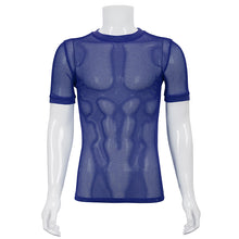 Load image into Gallery viewer, TT03905 party blue diamond-shaped net basic style short sleeve men T-shirts