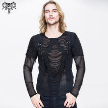Load image into Gallery viewer, TT058 punk men tattered knitted diamond mesh T-shirt with ribbons