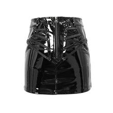 Load image into Gallery viewer, SKT118 Summer fetish sexy women zipper up stretchy glazed leather punk skinny short straight skirt