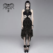 Load image into Gallery viewer, SKT09001 semilucent black Queen cross flocking printed sleeveless sexy women mesh dress