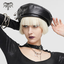 Load image into Gallery viewer, AS134 Pin Skull Faux Leather Beret