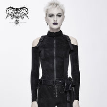 Load image into Gallery viewer, CT122 punk floral pattern off the shoulder stretchy zipper up girls skinny jacket