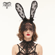 Load image into Gallery viewer, AS118 sexy women lace black Bunny ear bubble beaded headband with veil