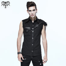 Load image into Gallery viewer, SHT02901 daily life punk rock men black sleeveless shirts with one shoulder armor
