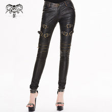 Load image into Gallery viewer, PT03302 steampunk band bronze hand rubbed winter women leather pants with zipper