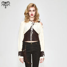 Load image into Gallery viewer, SHT035 Vintage asymmetrical creamy white steampunk sexy ladies halterneck slim blouse