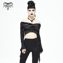 Load image into Gallery viewer, TT155 off the shoulder twisted neck short silver-ironed burnt velvet T-shirt