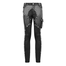 Load image into Gallery viewer, PT115 patchwork asymmetric rivet studded punk leather men trousers