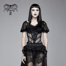 Load image into Gallery viewer, TT120 sexy women summer gothic vertical flower lace bubble sleeves Modal T-shirt
