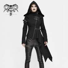 Load image into Gallery viewer, CT157 asymmetrical women black zipper up punk hooded jacket