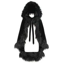 Load image into Gallery viewer, CA019 Gothic fashion women winter warm velvet fur hood black loose cloak