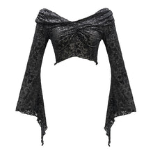 Load image into Gallery viewer, TT155 off the shoulder twisted neck short silver-ironed burnt velvet T-shirt