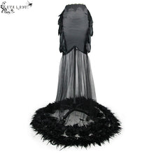 Load image into Gallery viewer, ESKT009 feather floor length gown sexy ladies elastic satin half fishtail skirt with flower