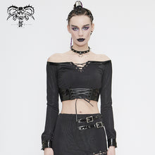 Load image into Gallery viewer, TT144 Military punk off shoulder long sleeve t-shirt
