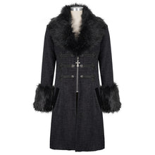 Load image into Gallery viewer, CT19001 black Gothic fur collar coat