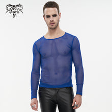 Load image into Gallery viewer, TT19805 Blue Diamond-shaped net basic style long sleeves men t-shirts