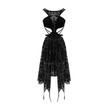 Load image into Gallery viewer, SKT09001 semilucent black Queen cross flocking printed sleeveless sexy women mesh dress