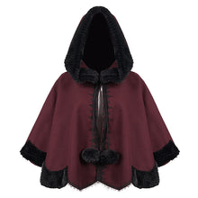 Load image into Gallery viewer, CA02802 wine double sided woolen contrast color shawl with fur