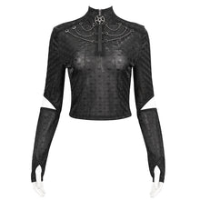 Load image into Gallery viewer, TT231 Cyberpunk black mesh Long Sleeve Women's T-Shirt