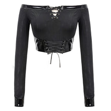 Load image into Gallery viewer, TT144 Military punk off shoulder long sleeve t-shirt