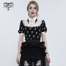 Load image into Gallery viewer, TT22202 Black And White Cross pattern Printed Short Sleeve T-Shirt