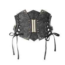 Load image into Gallery viewer, AS045 women brown slim Steampunk curly grain texture lace up leather corset