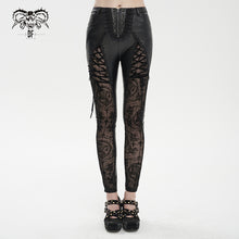 Load image into Gallery viewer, PT202 Queen Flocked laced up Goth Leggings