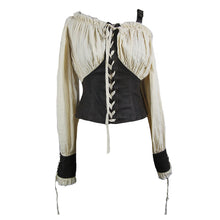 Load image into Gallery viewer, SHT035 Vintage asymmetrical creamy white steampunk sexy ladies halterneck slim blouse