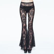 Load image into Gallery viewer, EPT004 sexy women transparent lace bell-bottoms pants with bead chain