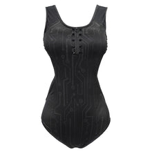 Load image into Gallery viewer, SST002 Cyberpunk circuit board printed one-piece swimsuit