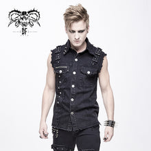 Load image into Gallery viewer, WT045 Summer worn out metallic bullet clip black punk rock sleeveless men shirts