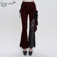 Load image into Gallery viewer, EPT01102 red Asymmetric Dark Pattern gothic women lace Flare Pants
