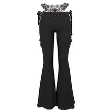 Load image into Gallery viewer, EPT008 hollow out sexy girls black bell-bottoms pants with lace and diamond