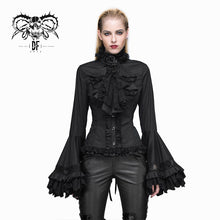 Load image into Gallery viewer, SHT00901 Women gothic big flared sleeves lace up black cotton blouse with necktie
