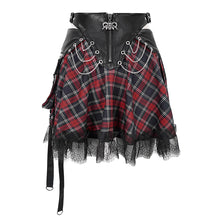 Load image into Gallery viewer, SKT110 Daily black and red young girls punk lace up Scottish plaid Tartan skirts with bag