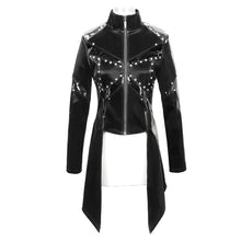 Load image into Gallery viewer, CT163 Cyber punk nailed zipper up black bright leather women long coat